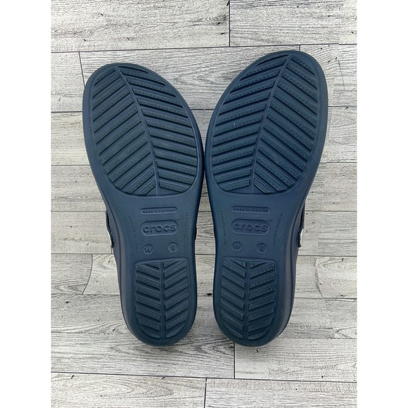 Crocs Women's Thong Sandals Flip Flops Embellished Wedge Navy Blue Size 8 - Picture 6 of 12